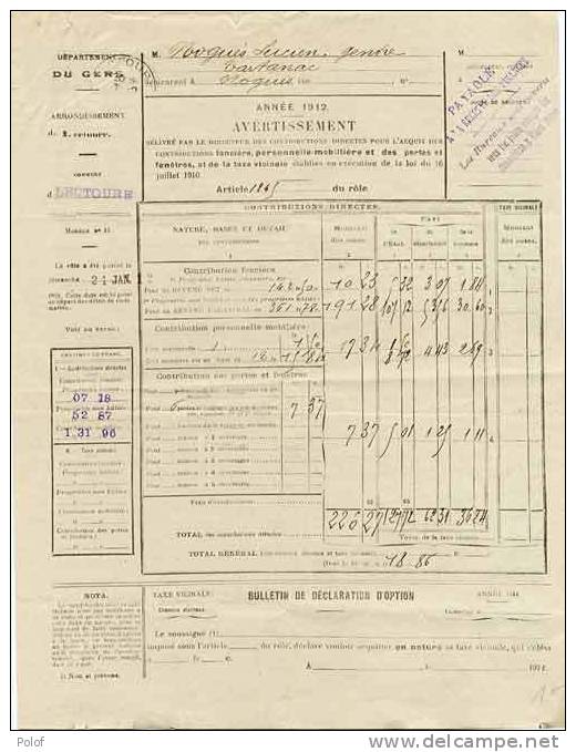 Avertissement Fiscal  Nogues Lucien - Tartanac - Nogues  (gers) (VP 351) - Documents Historiques