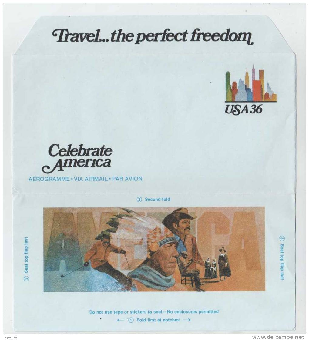 USA Aerogramme In Mint Condition Celebrate America Travel..The Perfect Freedom  USPS 1984 - Brieven En Documenten