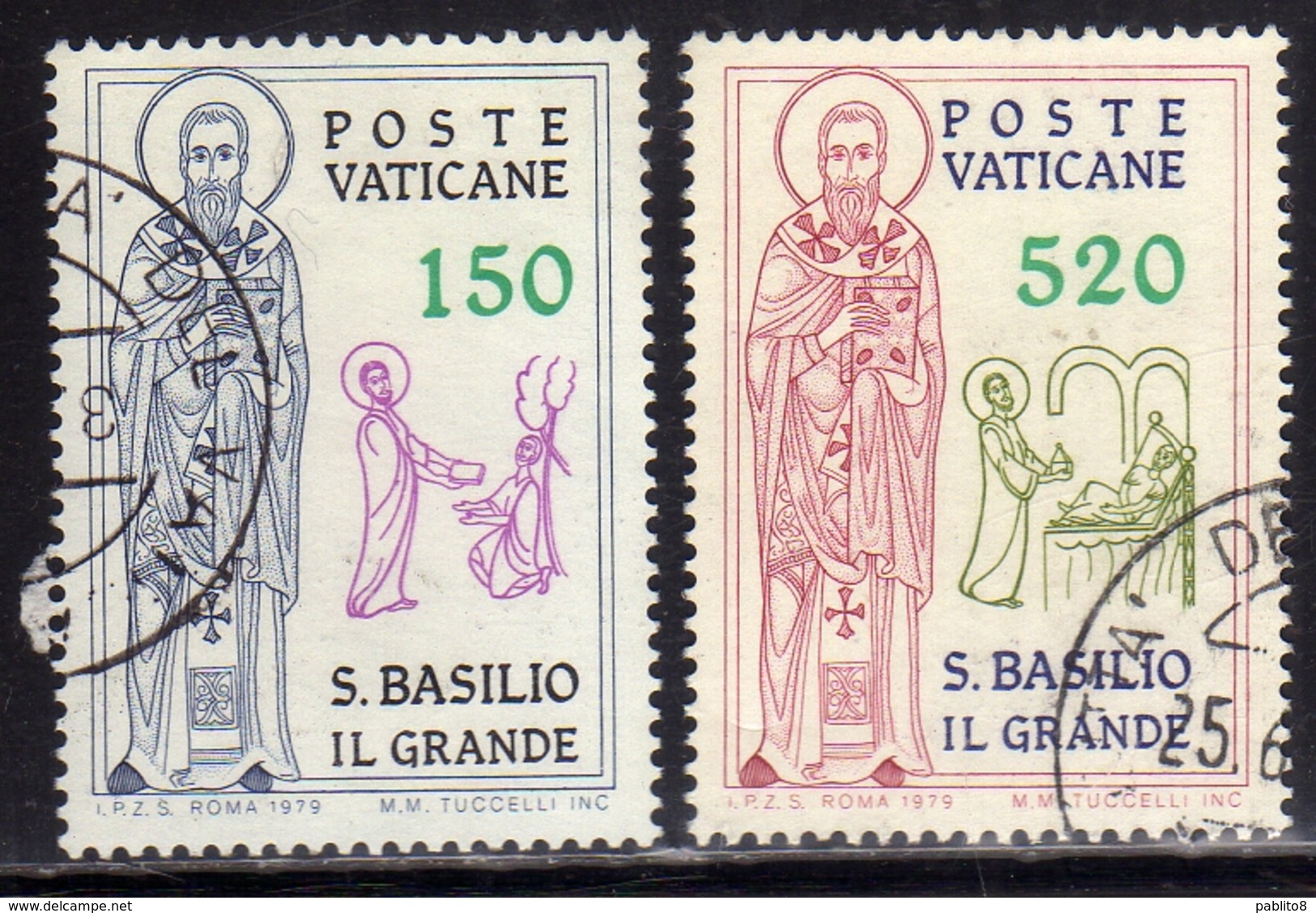 CITTÀ DEL VATICANO VATICAN VATIKAN 1979 SAN S.BASILIO IL GRANDE BASIL THE GREAT SERIE COMPLETA SET USATA USED OBLITERE' - Gebraucht