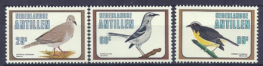 Antillas Holandesas Netherlands Antilles 1980 Birds Oiseaux  Aves Dove Mockinbird Bananaquit MNH - Tauben & Flughühner