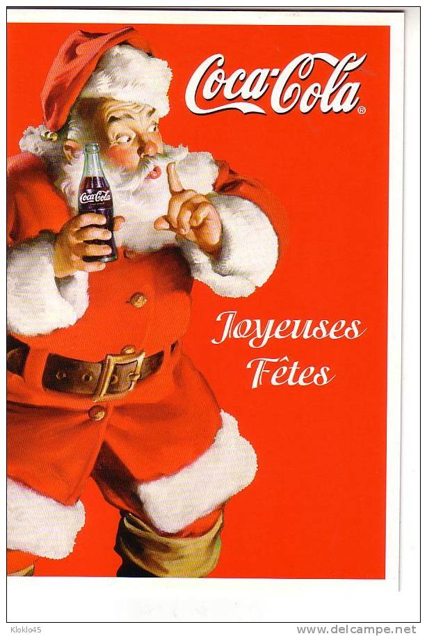 Carte Joyeuses Fetes (fond Rouge) Coca Cola - Le Père Noel Tenant Une Bouteille - Pubblicitari