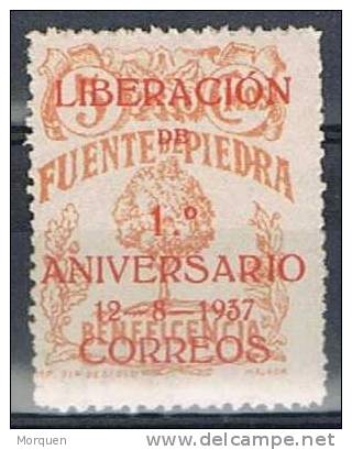 Viñeta Liberacion FUENTE De PIEDRA (Malaga) 1937, 5 Cts. Guerra Civil  ** - Spanish Civil War Labels