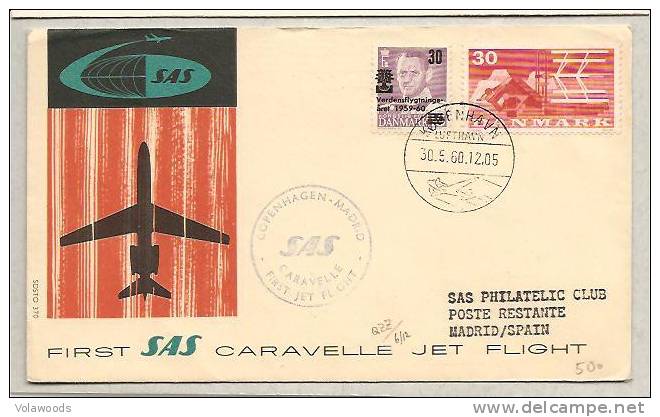 Danimarca - Busta Commemorativa Della Primo Volo Dell´aereo Della Scandinavian Airlines System Caravelle 1960 Viaggiata - Lettres & Documents