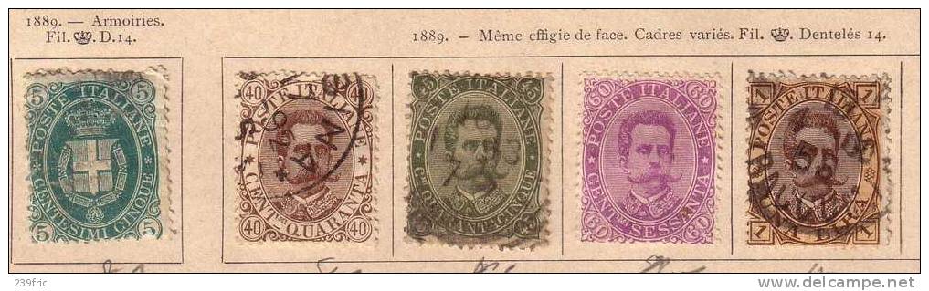 ITALIE: HUMBERT I ET ARMOIRIES YT40 A 44 OBLITERES - Used