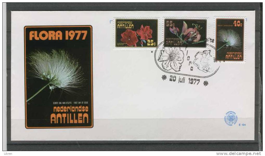 DUTCH ANTILLES, ANTILLEN 1977 NVPH FDC E104 FLOWERS, FLEURIS, FLORES, BLUMEN, BLOEMEN. BLANC. - Curaçao, Antilles Neérlandaises, Aruba