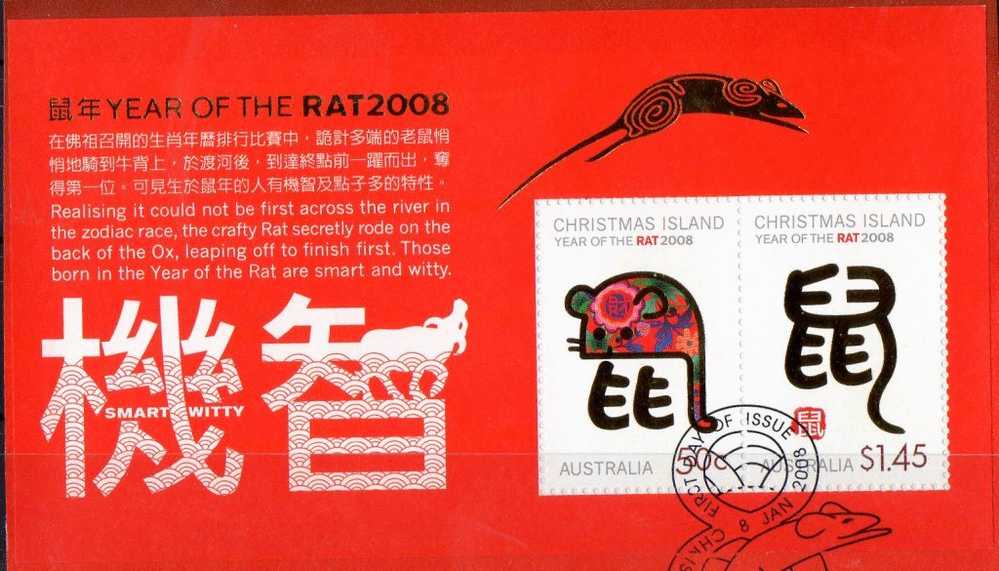 Christmas Island 2008  Year Of The Rat Miniature Sheet Used - Christmas Island