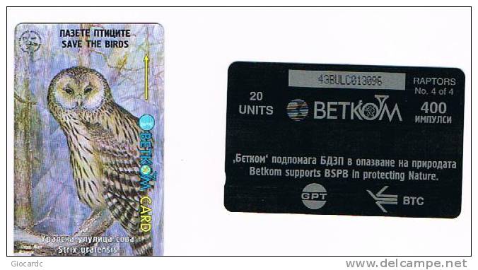 BULGARIA - GPT - BETKOM 1996 UCCELLI (BIRDS): STRIX URALENSIS     - CODE 43BULC - USATA (USED) - RIF. 7526 - Eulenvögel