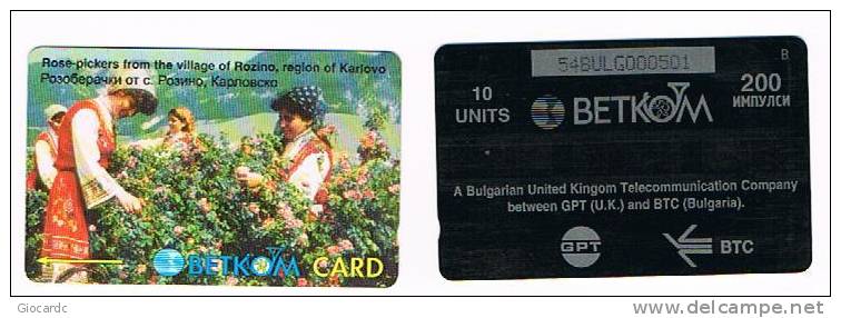 BULGARIA - GPT - BETKOM 1998 ROSE-PICKERS FROM VILLAGE OF ROZINO, REGION OF KARLOVO - CODE 54BULG - USED - RIF. 7543 - Fiori