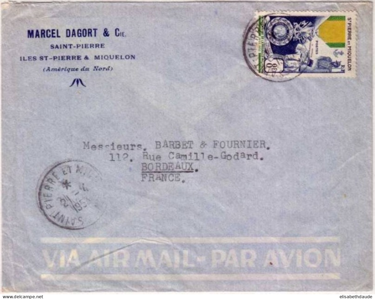 SPM - 1953 - Yvert N°347 Seul Sur LETTRE COMMERCIALE De SAINT PIERRE  Pour BORDEAUX - Storia Postale