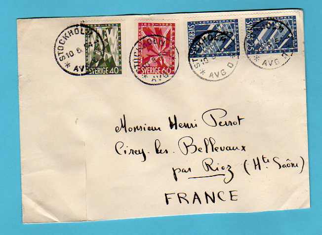 SUEDE      Lettre De 1954    Pour La France   Y. Et T.  N° 378 (x2) + 379 + 380 - Covers & Documents