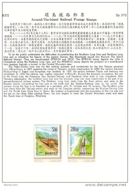 Folder Taiwan 1997 Around-The-Island Railway Stamps Train Railroad Locomotive Tunnel - Unused Stamps