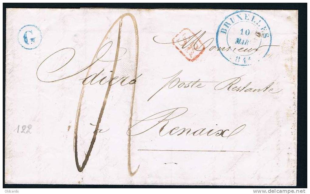 Lettre Avec Càd "BRUXELLES/1844" + Boîte Rurale "G" Pour Renaix. - 1830-1849 (Belgique Indépendante)