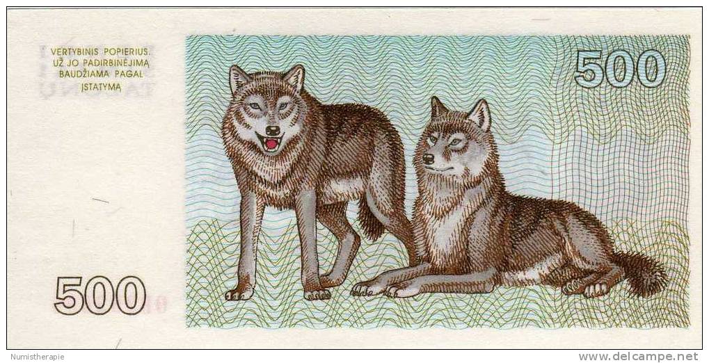 Lituanie Lithuania : 500 Talonas 1993 : UNC : # OD262098 : Loups Wolves Animal - Lituanie