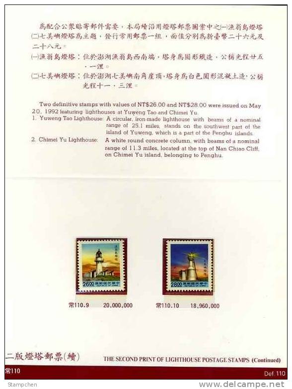 Folder Taiwan 1992 2nd Print Lighthouse Stamps 4-3 Relic - Unused Stamps