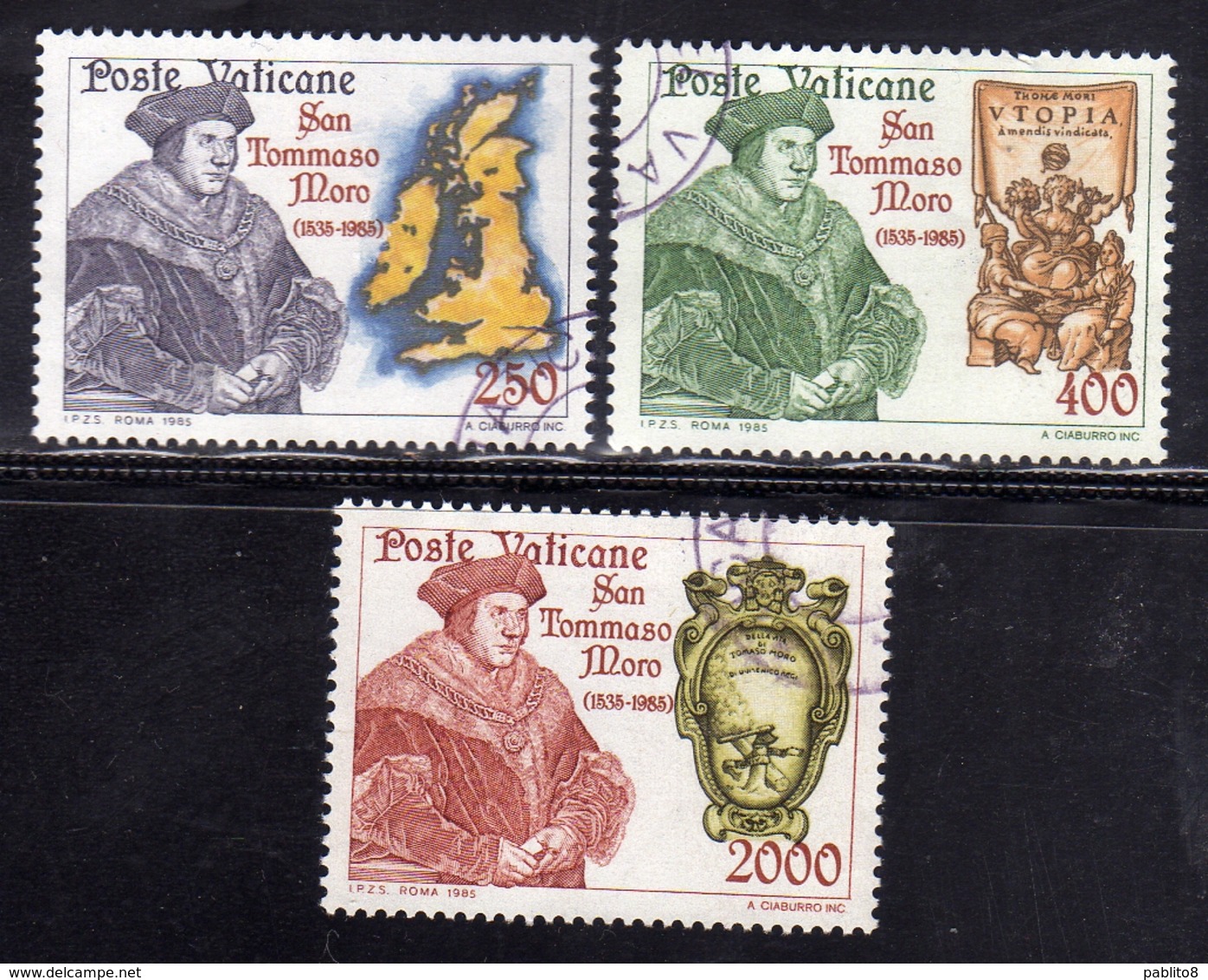 CITTÀ DEL VATICANO VATICAN VATIKAN 1985 S. ST. SAN TOMMASO MORO SERIE COMPLETA COMPLETE SET USATA USED OBLITERE' - Used Stamps
