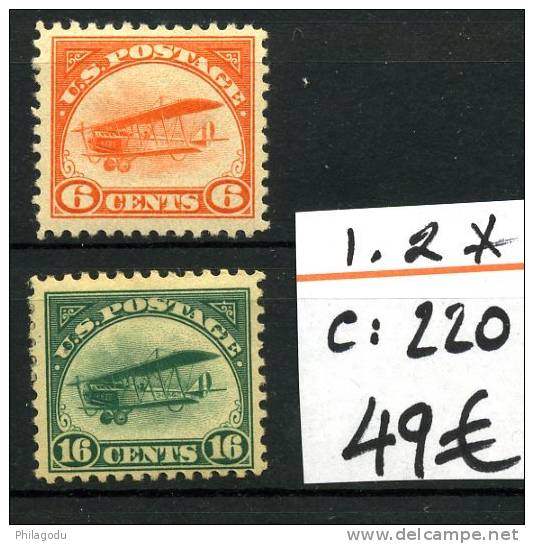 USA  Air Mail 1 Et 2*  Cote 220 Euros  Centrage Très Correct - Unused Stamps