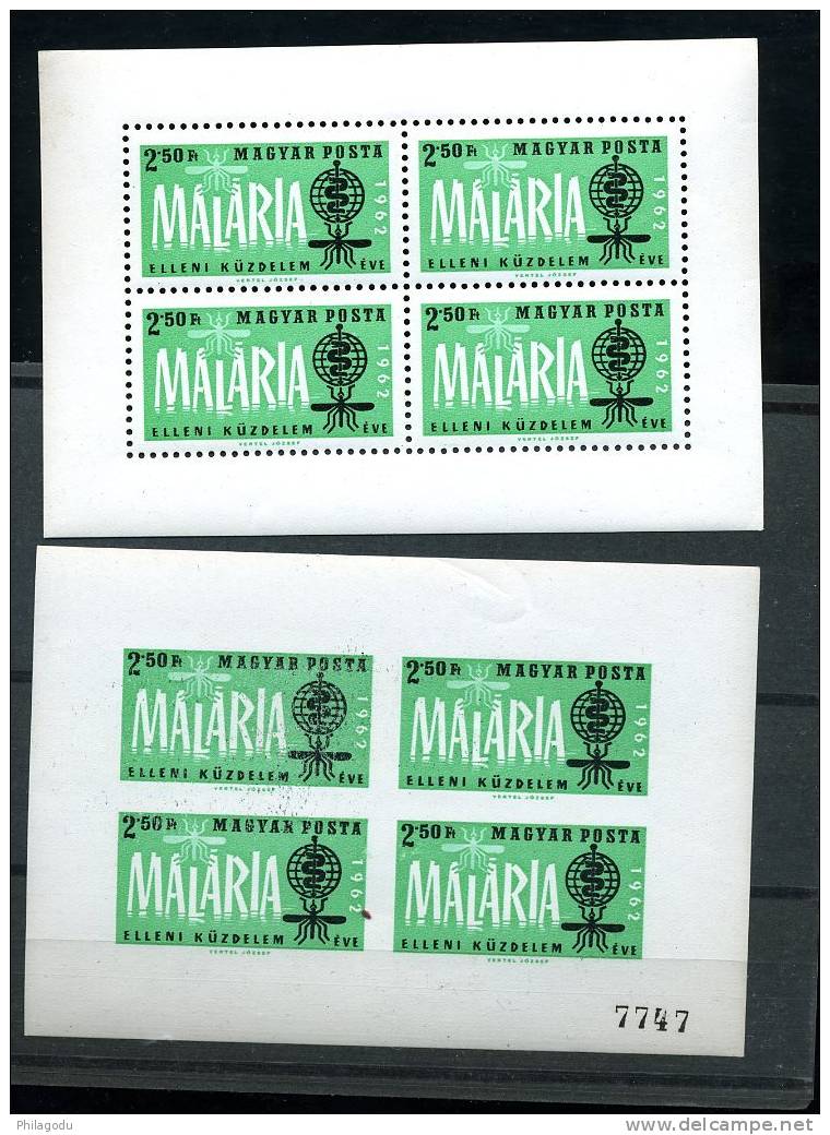 MALARIA 1962 Petits Feuillets De 4 Yv 1513  Dent Et NON DENTELE  Mi BK.35 A+B Cote 63E - Unused Stamps