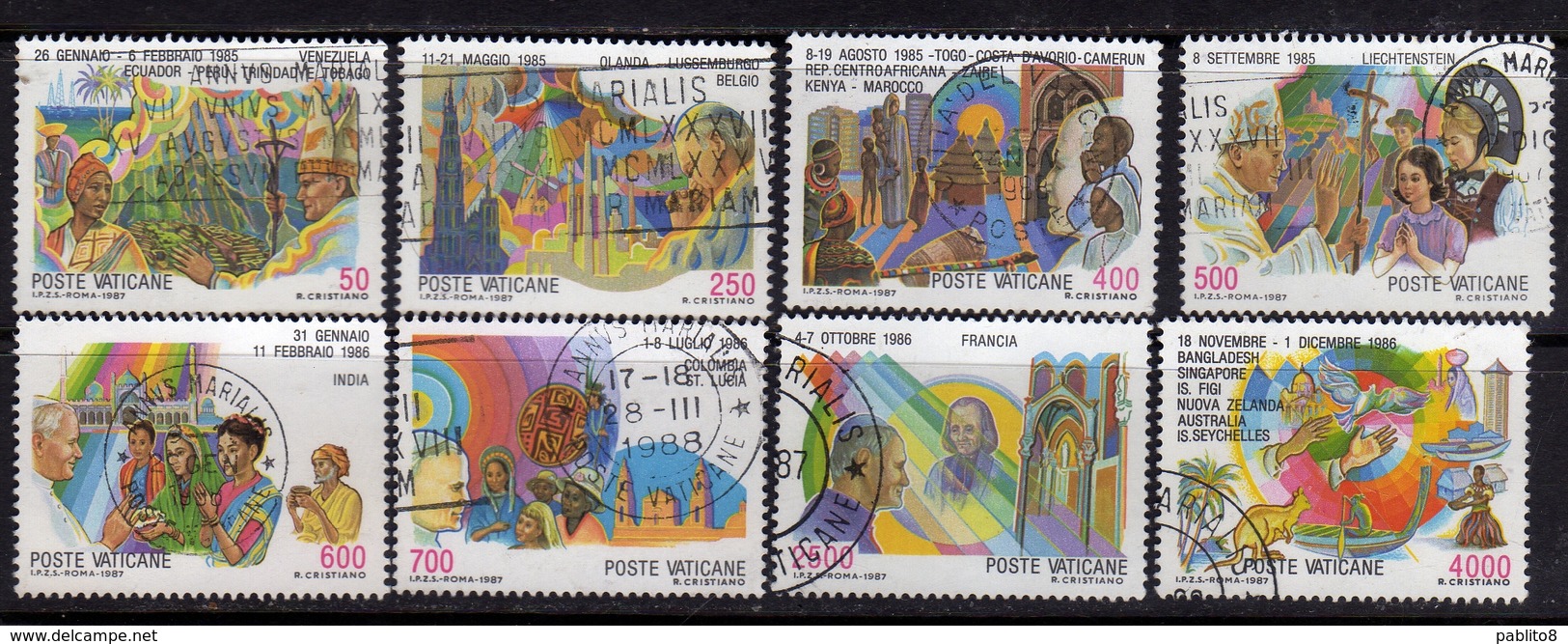 CITTÀ DEL VATICANO VATIKAN VATICAN CITY 1987 VIAGGI DEL PAPA NEL MONDO POPE TRAVELS SERIE COMPLETA USATA USED OBLITERE' - Used Stamps