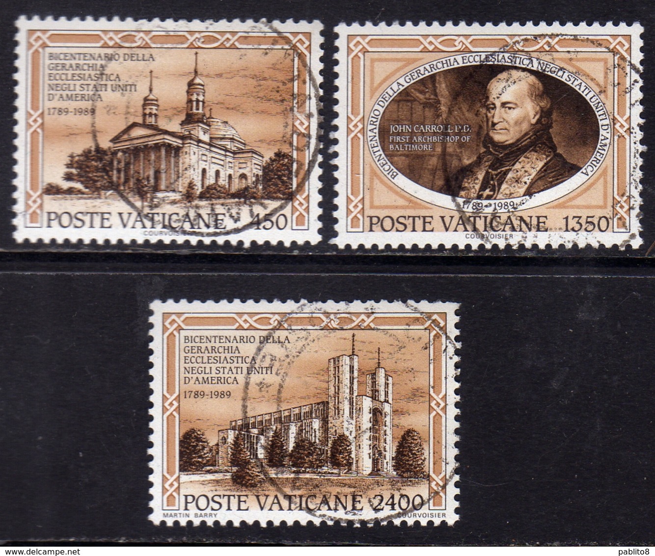 CITTÀ DEL VATICANO VATICAN VATIKAN 1989 GERARCHIA ECCLESIASTICA NEGLI USA ECCLESIASTICAL HIERARCHY SERIE SET USATA USED - Oblitérés