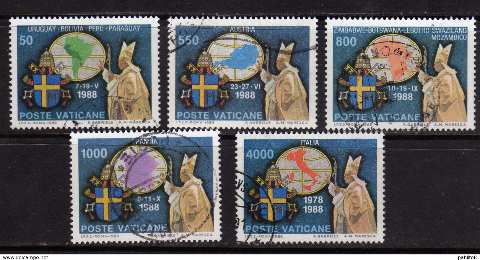 CITTÀ DEL VATICANO VATICAN 1989 VIAGGI DEL PAPA POPE TRAVELS SERIE COMPLETA COMPLETE SET USATA USED OBLITERE' - Used Stamps