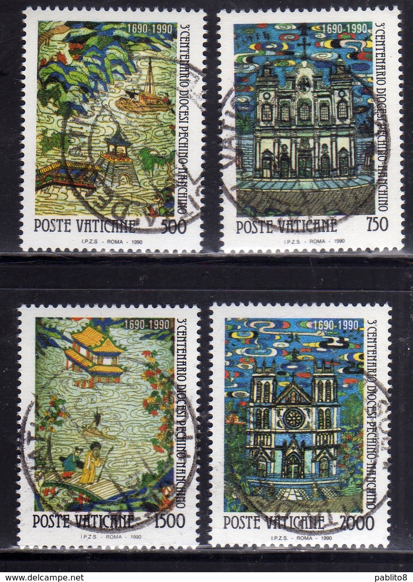 CITTÀ DEL VATICANO VATICAN VATIKAN 1990 DIOCESI PECHINO-NANCHINO BEIJING-NACHINI DIOCESE SERIE COMPLETA SET USATA USED - Used Stamps