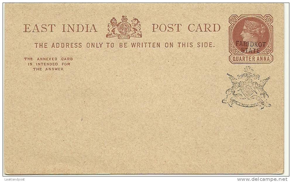 INDIA FARIDOK STATE POST STAT WITH REPLY CARD MINT   DEER - Andere & Zonder Classificatie
