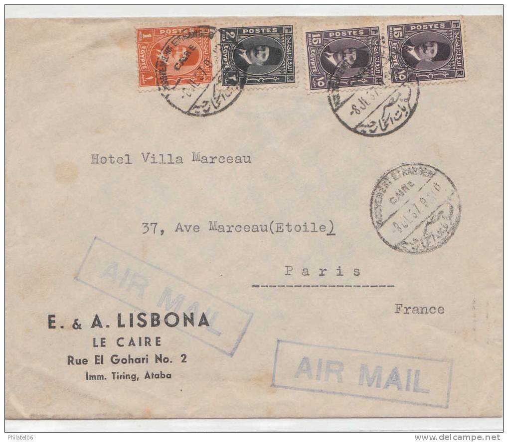 LETTRE POUR PARIS  1937  CACHET D'ARRIVEE - Covers & Documents