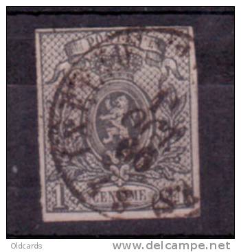 Timbre De Belgique N° 22 Margé,1c Gris Oblitéré. - 1866-1867 Petit Lion