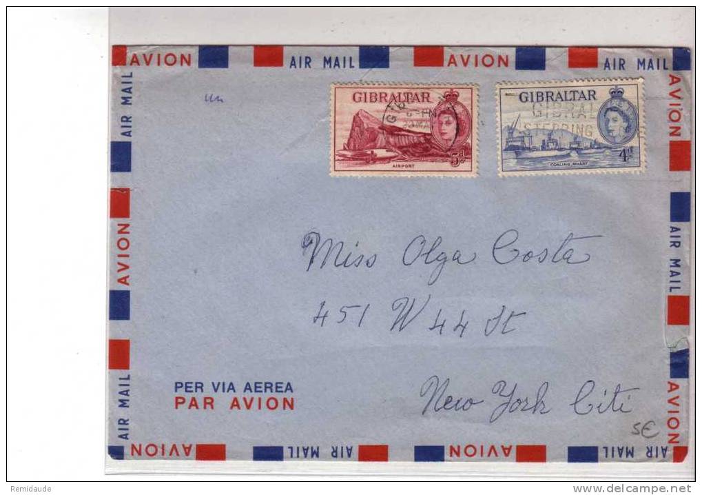 GIBRALTAR - COLONIE ANGLAISE - 1960? - LETTRE PAR AVION Pour NEW YORK (USA) - Gibraltar