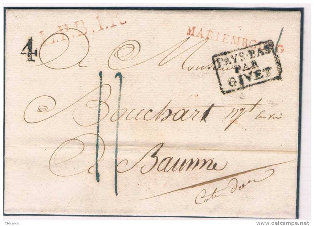 Belgique Précurseur 1829 Lettre Avec Marque "MARIEMBOURG" En Rouge 7 Gratté - 1815-1830 (Dutch Period)