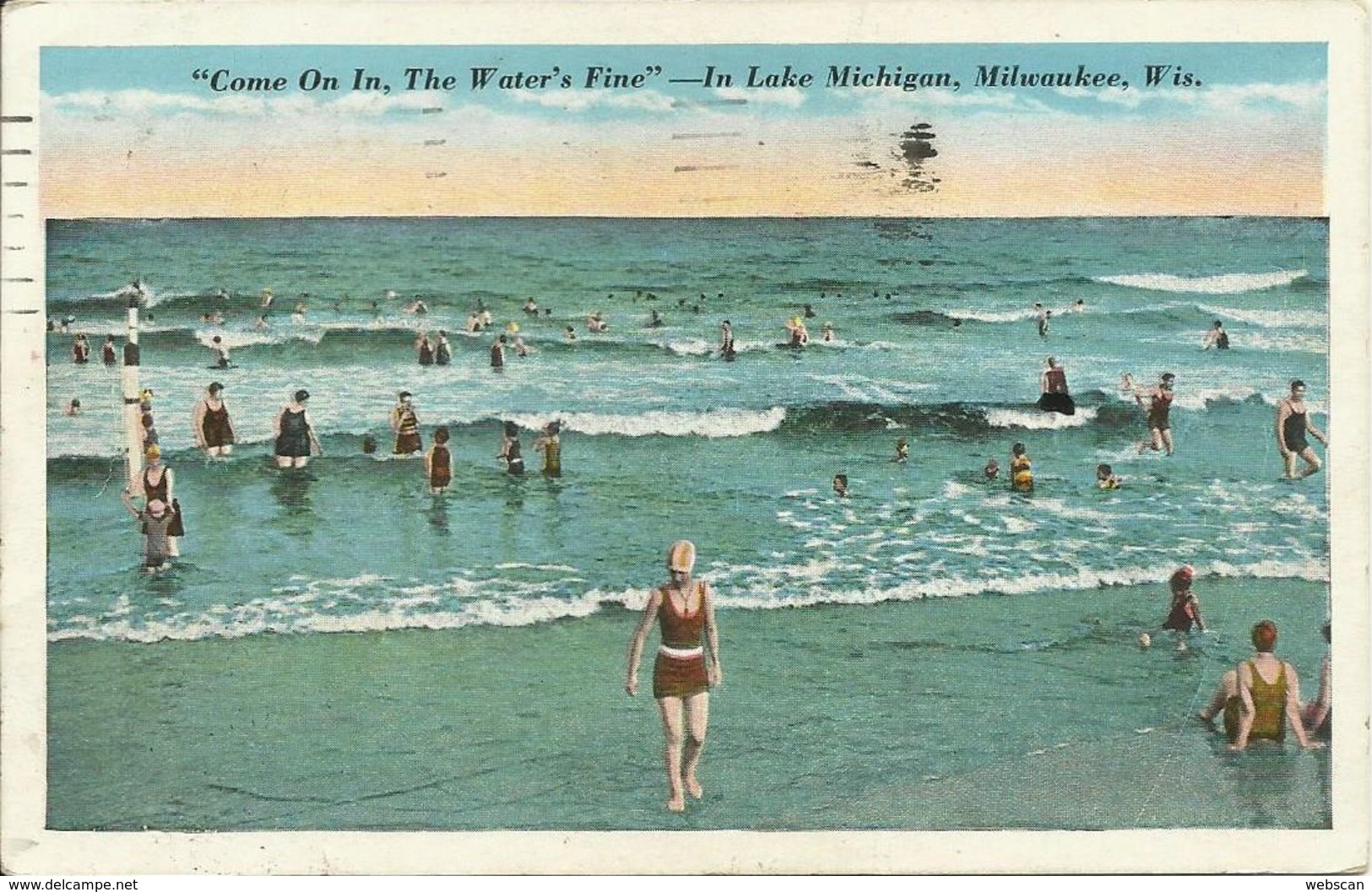 Postcard USA Milwaukee Lake Michigan Bathing Color 1935 #49 - Other & Unclassified