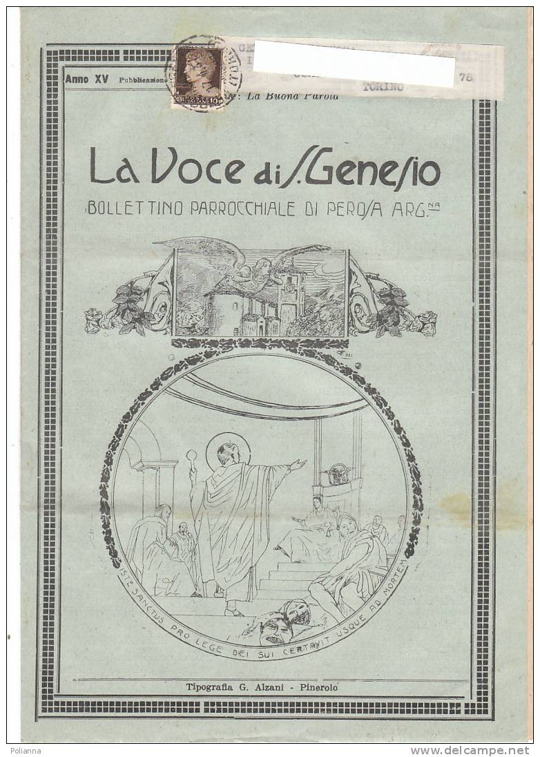 C0228 LA VOCE Di S.GENESIO - PEROSA ARGENTINA 1937 - VG 10 Cent. Regno - Religion