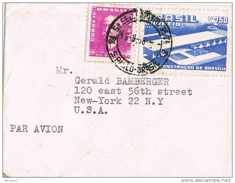 Carta Aerea SAO PAOLO (Brasil) 1958 To NY - Covers & Documents