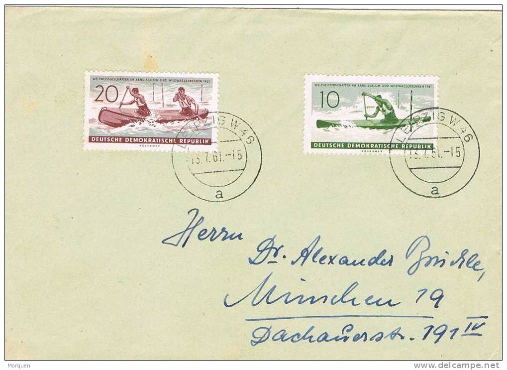Carta LEIPZIG 1961 (Alemania Democratica). Canoa. Kayacks - Kanu