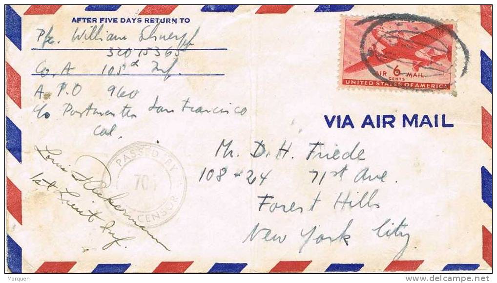 1156. Carta  Aerea SAN FRANCISCO (Estados Unidos) 1942.  CENSOR - Lettres & Documents