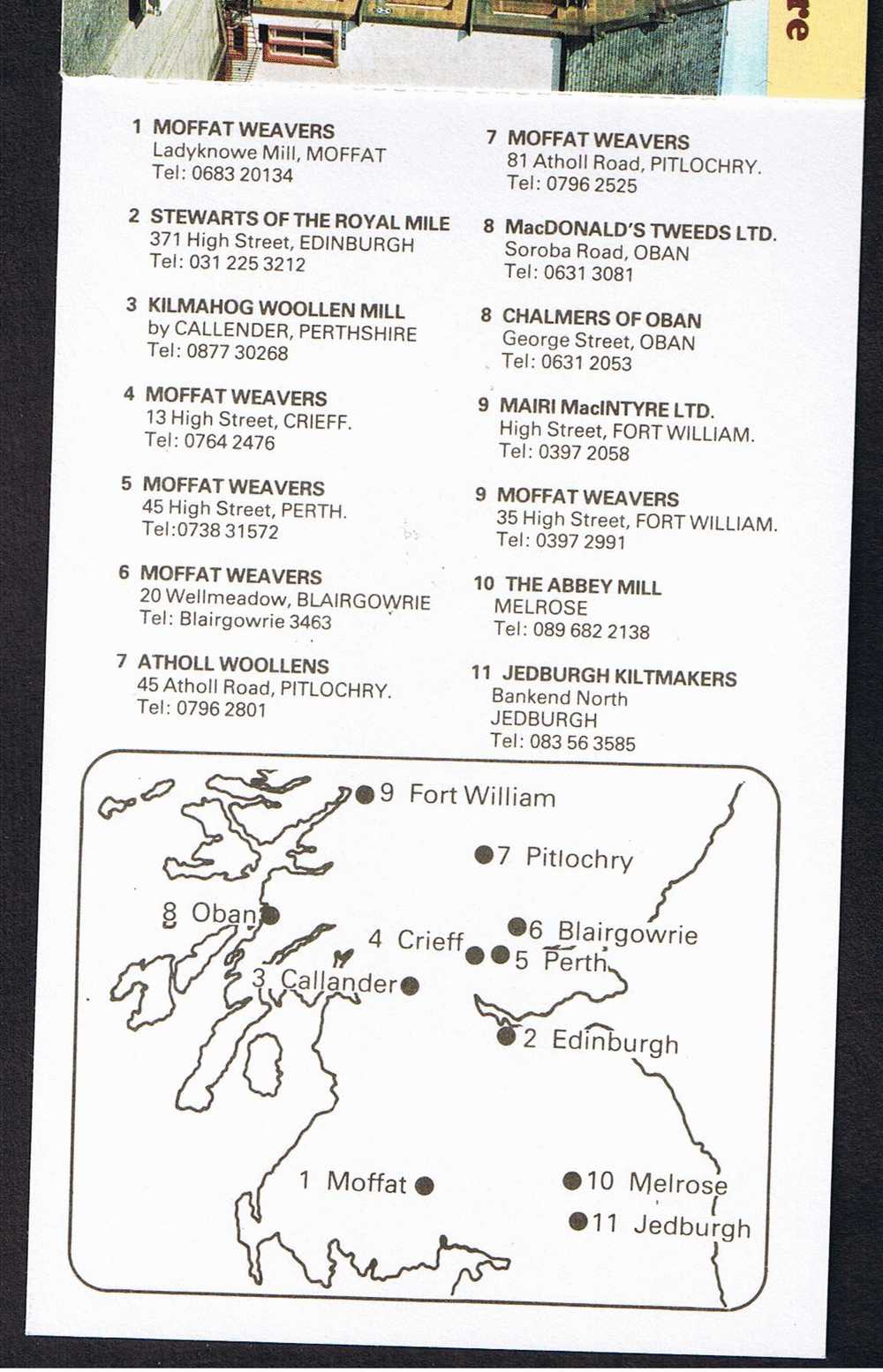 RB 642 - 2 Postcards & Map Details (Joined As Triplet) Moffat Weavers Dumfriesshire Scotland - Bagpipes - Clothing - Dumfriesshire