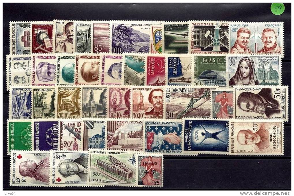 LOT DE TIMBRES DE FRANCE NEUFS ** LUXE- ANNÉE COMPLETE 1959-  AVEC EUROPA- COTE 80 E- - 1950-1959