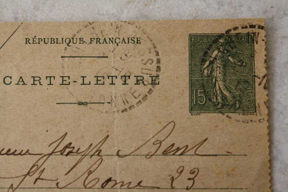 Entiers Postaux Carte Lettre 130 CP1 Semeuse 15c Vert S Gris P/ Toulouse 01-09-1919 Mentio EXP 6 Ligne Inscript S Marge - Letter Cards