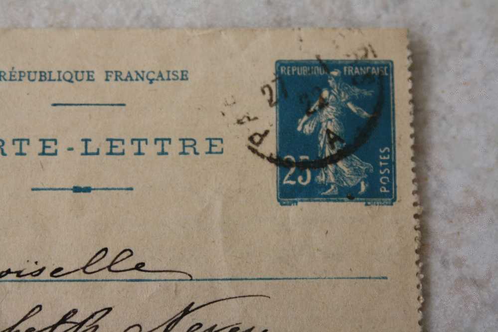 Entiers Postaux Carte Lettre 140 CL Semeuse 25c Bleu Sur Chamois Clair  De Paris 6é Rue Vavins P/Angers 49 Le 28-01-1922 - Tarjetas Cartas