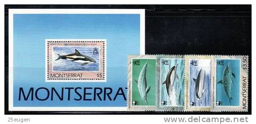 MONTSERRAT 1990 MICHEL NO: 786-789; BL.59  MNH - Dolphins