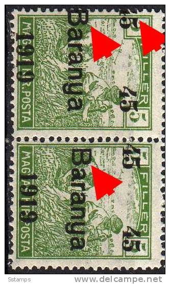 U-51  JUGOSLAVIA 1919 UNGARN BARANYA OVERPRINT  MOVED  ERROR -B-  TYP I-TYP II- NEVER HINGED INTERESSANTE - Baranya