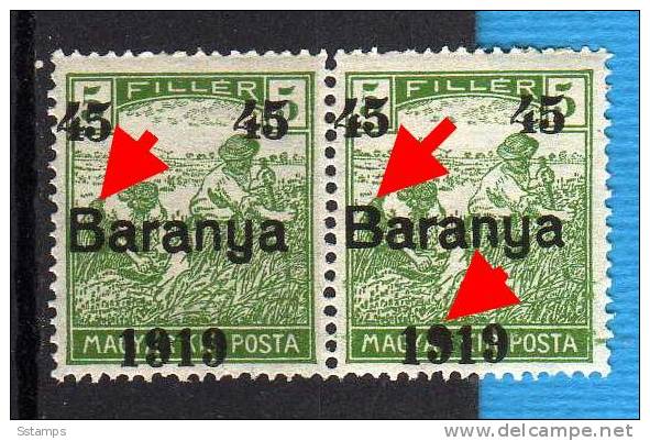 U-51  JUGOSLAVIA 1919 UNGARN BARANYA OVERPRINT  ERROR -B-  TYP I-TYP II- NEVER HINGED INTERESSANTE - Baranya