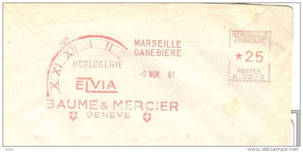 Montre, Marseille, Canebière, Baume Et Mercier, Genève - EMA Havas - Enveloppe   (G381) - Horlogerie