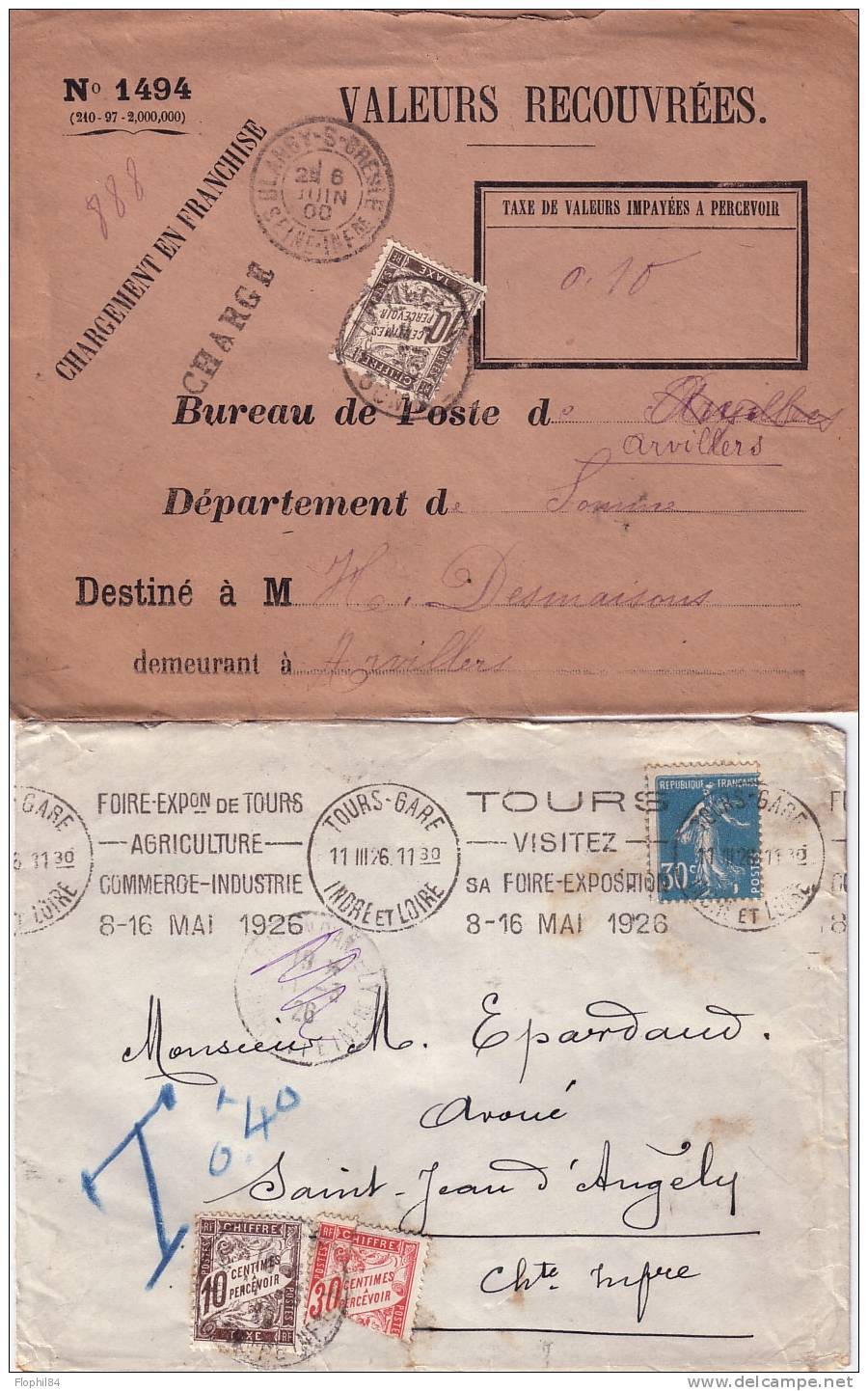 TAXE-4 LETTRES AVEC DIVERSES TAXATION ENTRE 1900 & 1926 - I TIMBRE DEFECTUEUX - 1859-1959 Briefe & Dokumente