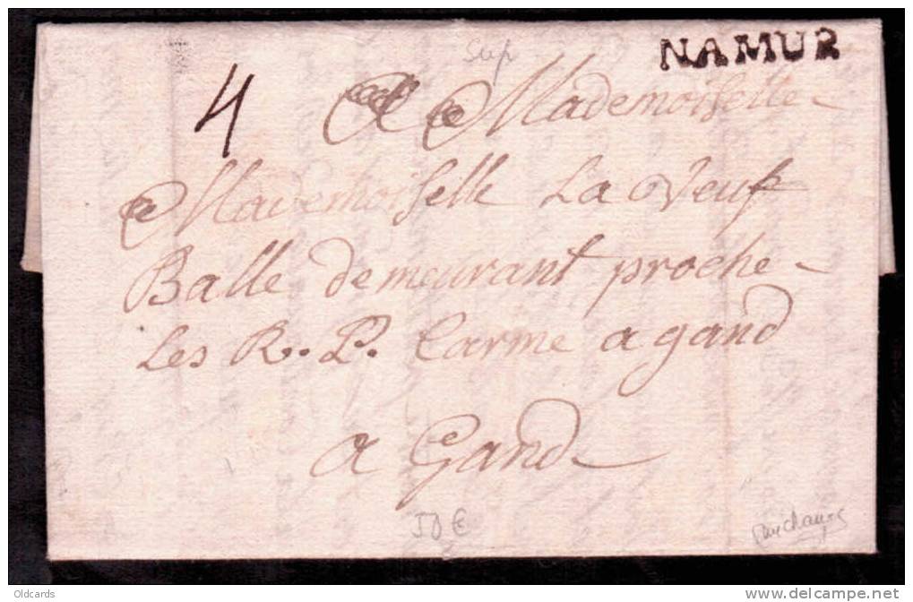 Belgique Précurseur. Lettre De 1735 Avec Marque "NAMUR" +"4" - 1714-1794 (Austrian Netherlands)