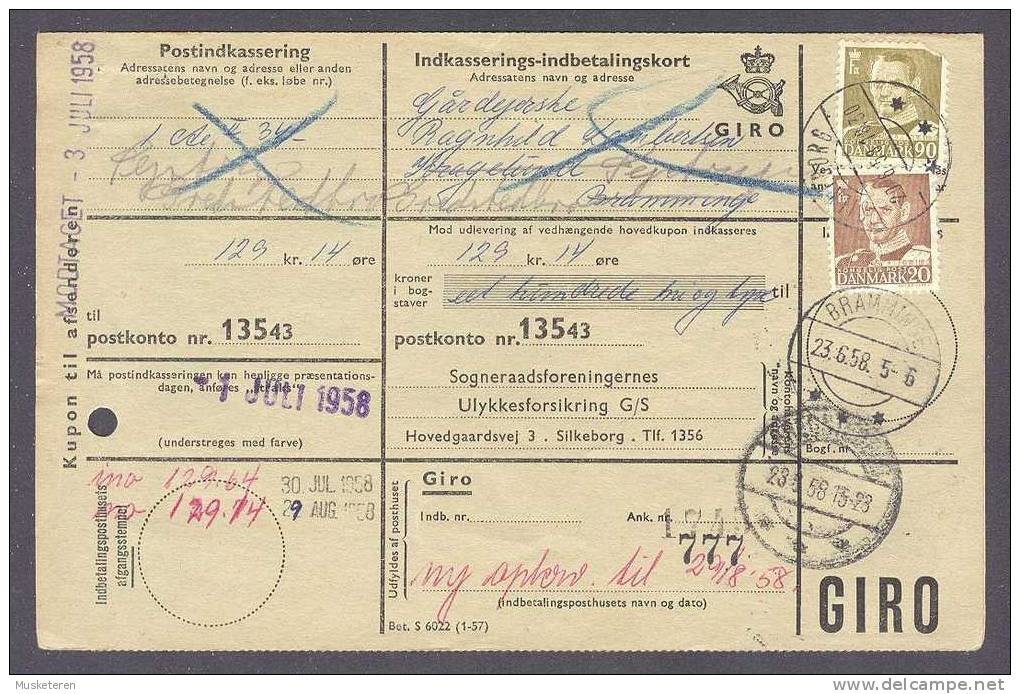 Denmark GIRO Indkasserings-indbetalingskort Brotype SILKEBORG 1958 BRAMMINGE (Arr.) King Frederik IX. - Brieven En Documenten