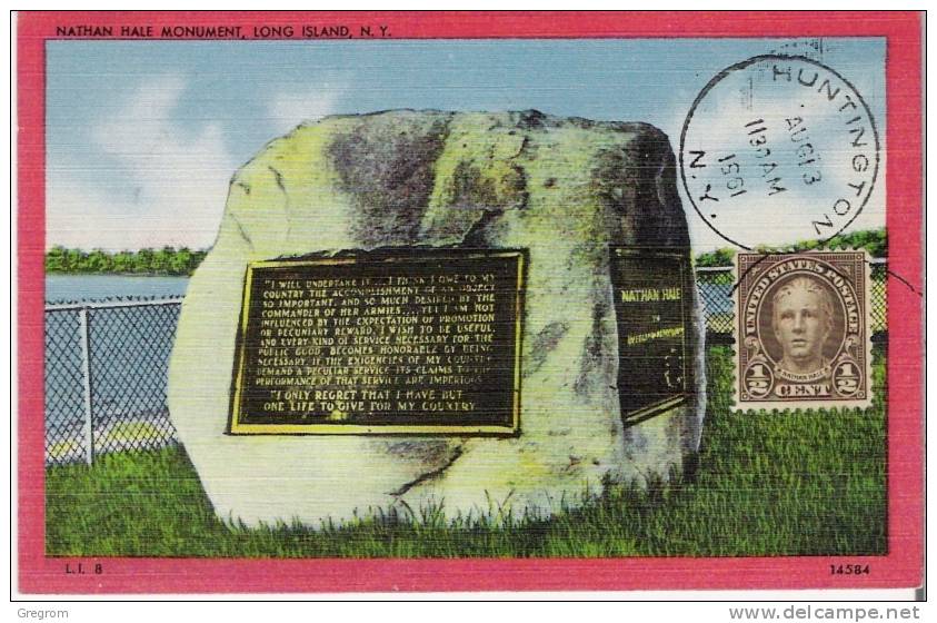 Etats Unis USA ( CM ) Yt 256 ,  HUNTINGTON 1951 Nathan HALE Monument   ( Maximum Card ) - Maximum Cards