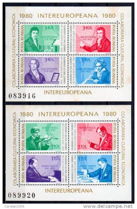 Romania 1980 / European Cooperation  - Music - G. Enescu - Beethoven / 2 Blocks - Ungebraucht