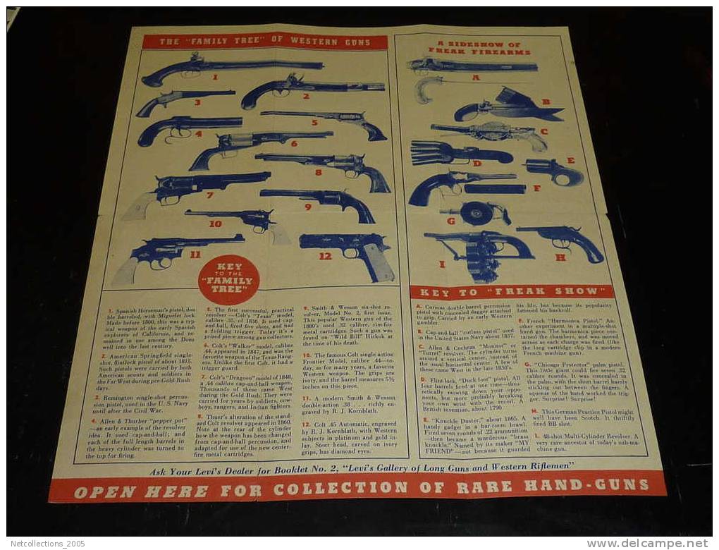 LEVI'S GALLERY OF WESTERN GUNS AND GUNFIGHTERS - DEPLIANT - LA GALERIE DE LEVI'S D'ARMES À FEU OCCIDENTALES - Tir (Armes)