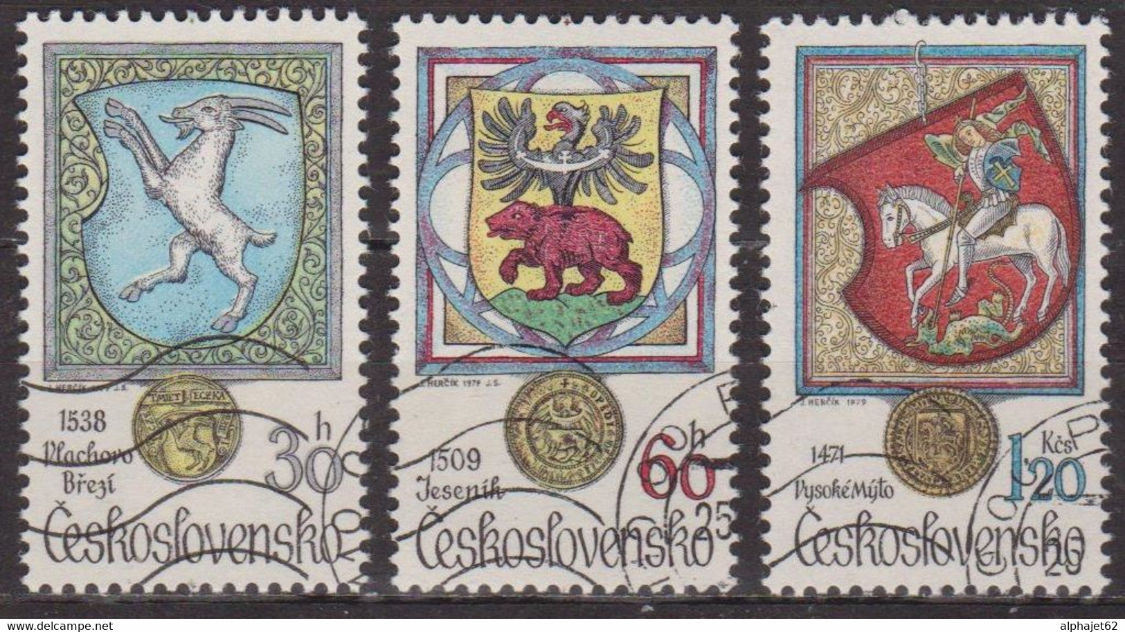 Armoiries - TCHECOSLOVAQUIE - Vlachovo Brezi, Jesenik, Vysoké Mito - Bouc, Ours Brun, Cheval Blanc - N° 2335 à 2337 1979 - Used Stamps
